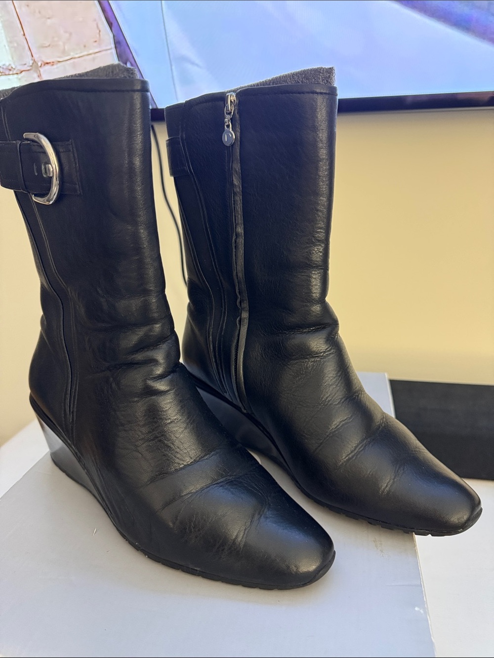 Rockport Women Black Wedge Mid-Calf Boots